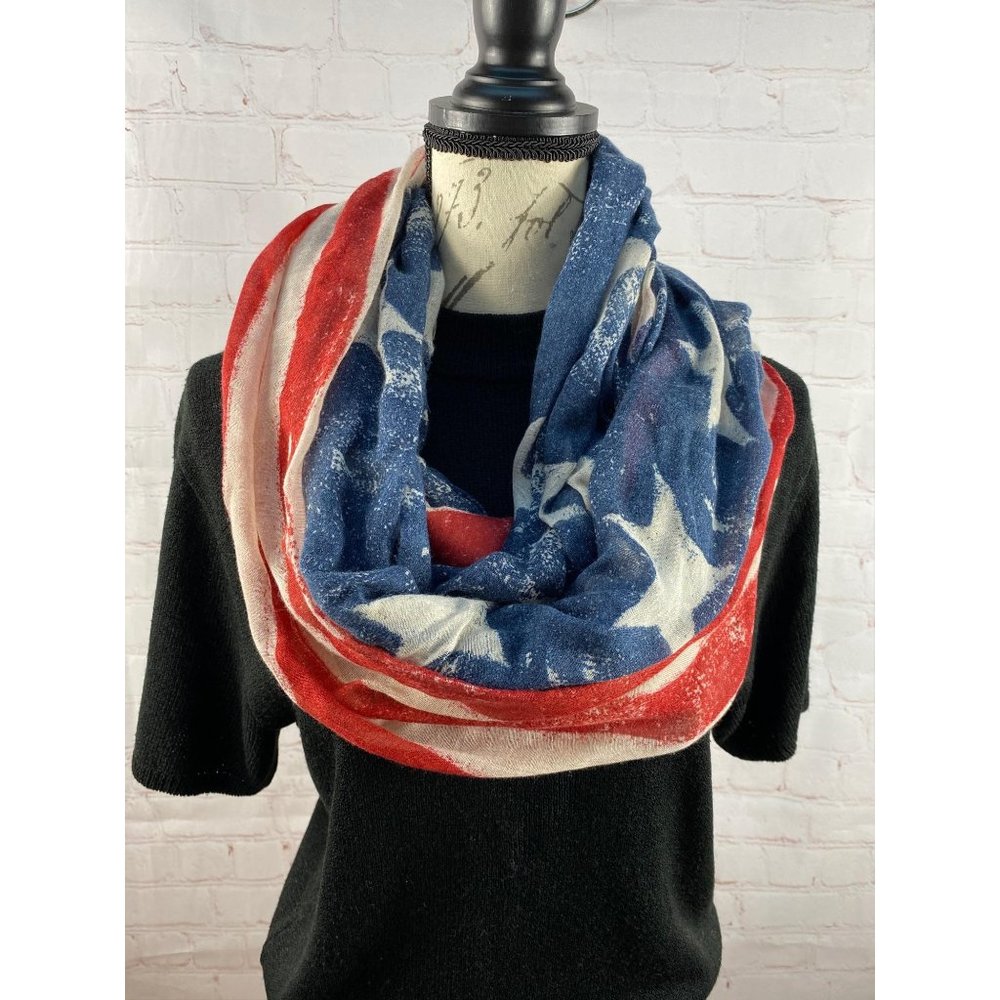 EUC American/America US Flag Infinity Scarf, Sheer